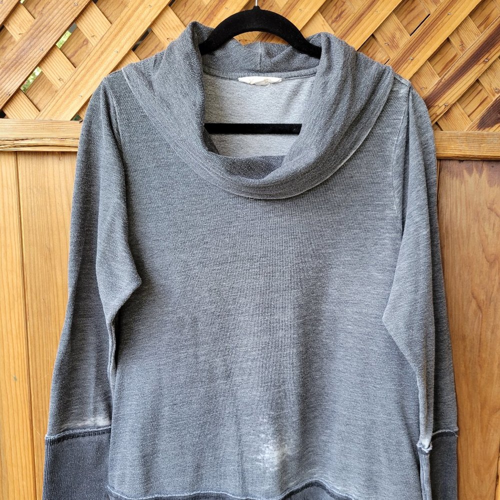 Lucky Brand Cowl Neck Sweatshirt Grey Distressed Trashed 1X Plus Size